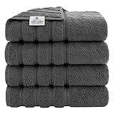 American Soft Linen Luxury 4 Piece Bath Towel Set, 100% Cotton Turkish Bath Towels for Bathroom, 27x54 in Large Bathroom Shower Towels, Dark Gray Bath Towels