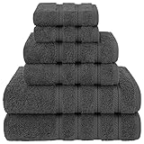 American Soft Linen Luxury 6 Piece Towel Set, 2 Bath Towels 2 Hand Towels 2 Washcloths, 100% Cotton Turkish Towels for Bathroom, Dark Gray Towel Sets
