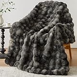 Anysay Faux Fur Throw Blanket, 1000GSM Fluffy Soft Bubble Blanket for Couch Bed, Cozy Plush Warm and Thick Blanket, Fuzzy Rabbit Lola Blanket for Living Room Bedroom 50''*60'' Tie-dye Grey