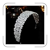 Aoligrace Cubic Zirconia Wedding Bride Headband CZ Tiaras and Crowns for Women Sweet 16 Large Headpiece Hair Accessories (Silver)