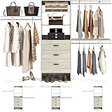 Armocity 96 Inches Closet System, 8FT Walk In Closet Organizer with 3 Shelving Towers, Heavy Duty Clothes Rack with 3 Drawers, Built-In Garment Rack, 96"L x 16"W x 75"H, Load 1000 LBS, White Oak
