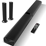 Assistrust Sound Bar, 60W Sound Bar for Smart TV, 5.0 Bluetooth Soundbar for TV, Wired & Wireless Soundbar with Volume Boost & Equalizer Mode,ARC/Optical/AUX Connection, 2 in 1 Detachable TV Sound Bar
