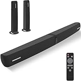 Assistrust Sound Bar, 90W Sound Bar for Smart TV, Bluetooth Soundbar with Wired & Wireless Connect, Dynamic Volume Boost, ARC/Optical/AUX Cables & Remote, 2 in 1 Detachable Soundbar for TV