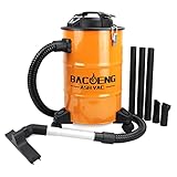 BACOENG 5.3-Gallon Ash Vacuum with Double Stage Filtration System, 10 Amp Ash Vacuum for Pellet Stoves with 1200W Powerful Suction, 5FT Metal Hose and 360° Rotating Wheel