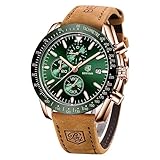 BENYAR Classic Fashion Quartz Chronograph Watch Casual Sport 30M Waterproof Leather Band Mens Watches (Green)