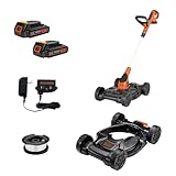 BLACK+DECKER Combination String Trimmer, Lawn Mower, and Edger, Cordless 3-in-1 (MTC220)