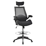 BOLISS 400lbs High-Back Drafting Chair Tall Office Chair with Flip-up Armrests Executive Ergonomic Computer Standing Desk Chair with Lumbar Support and Adjustable Big Footrest Ring (Black)