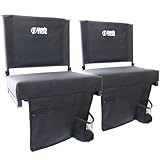 BRAWNTIDE Stadium Seat with Back Support - 2 Pack, Extra Thick Cushion, Ideal Stadium Chair for Bleachers, Sporting Events, Light, 2 Bleacher Hooks, Shoulder Strap, 3 Storage Pockets (Black)