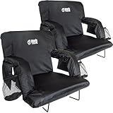 BRAWNTIDE Wide Stadium Seat For Bleachers - 2 Pack, Chair With Back Support, Comfy Cushion, Thick Padding, 2 Steel Bleacher Hooks, 4 Pockets, Ideal For Sport Events, Beaches (Black, Wide Size)