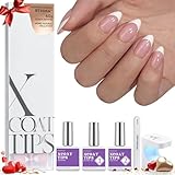 BTArtboxnails XCOATTIPS French Nail Tips - Short Almond Nail Tips with Nail Gel, French Protecing Duo, Nail Lamp, All in One Soft Gel French Tip Press on Nails Gel Valentines Day Gift