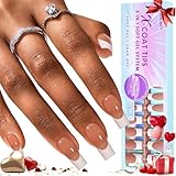 BTArtboxnails XCOATTIPS French Tip Press on Nails, 300pcs Brown Long Square French Tip Gel Nails, French Tip Nails for DIY Nail Art