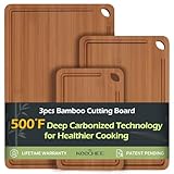 Bamboo Cutting Board, Durable Wood Cutting Boards for Kitchen with Deep Juice Grooves & Built-in Handles, Ideal Charcuterie & Chopping for Meat, Vegetables and Fruits Ideas Kitchen Gift for Home Cooks