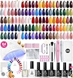 Beetles Gel Nail Polish Kit with U V Light, 68 Pcs 45 Colors Gel Polish Set Soak Off Manicure Tools Nail Red Green Nude Purple Gel Kit Gifts for Women