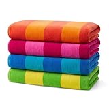 Ben Kaufman 100% Cotton Velour Towels - Oversized Luxury Beach Towels - Absorbent & Fast Drying Beach Essential - Comfortable & Soft Cotton Beach Towels - Assorted Striped Colors, 30" x 60" (4 Pack)