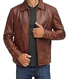 Blingsoul Brown Leather Motorcycle Jacket Men | [1100376] Wick Brown, 2XL