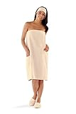 Boca Terry Womens Spa Wrap - 100% Cotton Spa, Shower, Bath and Gym Towel w Snaps, Towel Wrap for Women, Ecru, XXL
