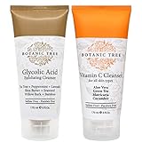 Botanic Tree Double Face Wash Kit - Gentle Facial Cleanser Set of Glycolic Acid Exfoliator Facewash And Vitamin C Cleanser for Women, Men - Natural Exfoliating Scrub Set for Oily, Dry, Sensitive Skin