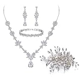 BriLove Wedding Jewelry Set for Women, Y-Necklace Tennis Bracelet Dangle Earrings Set with Hair Comb Accessories Ivory Color Simulated Pearl AAA Cubic Zirconia Teardrop Set for Bridal Bridesmaid