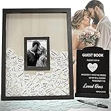 Campoli Creations Wedding Guest Book Alternative, Registry Item,12x16 Picture Frame, 70 Pcs Welcome Sign, Gift, White Hearts, Baby Shower Registry, Anniversary, Funeral, Memories (Black)