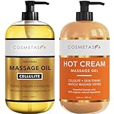 Cellulite Massage Oil & Hot Cream - 100% Natural Cellulite Oil & Gel, Highly Absorbable, Firm, Tone, Tighten & Moisturize Skin - Soothes Muscles (16.9 Fl Oz Each Bottle)
