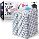 ClearSpace Vacuum Seal Bags for Clothing, Vacuum Storage Bags – 10 Jumbo Space Saver Bags, Blanket Storage, Clothes Storage – Vacuum Sealer Bags, Space Bags or Travel Bags, Hand Pump Included