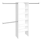 ClosetMaid SuiteSymphony Wood Closet Organizer Starter Kit Tower and 3 Hang Rods, Shelves, Adjustable, Fits Spaces 5 – 10 ft. Wide, Pure White, 25"