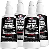 Commercial Grill and Oven Cleaner 32oz Concentrate 4pk. Heavy-Duty Fast-Acting Degreaser Solution Removes Carbon, Grime, Burnt Food and Oil for Griddles Fryer Baskets and Kitchen Cooking Surfaces.