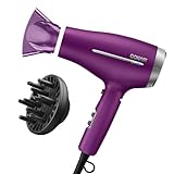 Conair Hair Dryer, Worldwide Travel Hair Dryer with Smart Voltage Technology and Folding Handle, Includes Diffuser and Concentrator, Purple