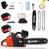 Cordless Electric Chainsaw, 1000W Brushless Chainsaw 12-Inch with 2×21V Batteries, 2 Replacement Chains & 1 Guide Bars & Charger, Bettery Electric Chainsaw Suit for Wood Cutting Trimming Branch