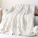 Cottonblue Weighted Blanket 15lbs for Twin/Full Ded - Plush Jacquard Sherpa Bed Blanket for Deep Sleep and Relaxation, Heavy Calm Blankets with Cemaric Beads, 48x72 Inches, Cream White