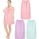 Cuffbow 3 Pcs Towel Wrap for Women Spa Bath Robe Full Length Female Shower Bathrobe with Adjustable Closure Elastic Top Plush(30 x 59 Inches,Light Green, Light Pink, Light Purple)
