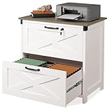 DEVAISE 2 Drawer Farmhouse File Cabinet with Lock, Leteral Filing Cabinet for Letter/Legal/A4 Size, Wood Storage Cabinet for Home Office, White