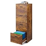 DEVAISE 4 Drawer File Cabinet with Lock, Vertical Filing Cabinet for A4/Letter Size Files, Wood Storage Cabinet for Home Office, Rustic Brown