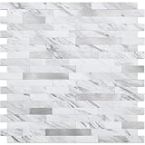 DICOFUN 20 Sheets Marble Look Peel and Stick Backsplash Wall Tile, PVC Kitchen Backsplash Peel and Stick in White, 9.4 sq.ft