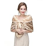 Decahome Faux Fur Shawl Wrap Stole Shrug Winter Bridal Wedding Cover Up Brown Rabbit Hair 21#