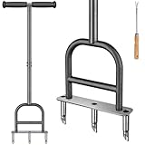 Dolibest Lawn Coring Aerator, Manual Lawn Aerator, 3 Stainless Steel Corer Plug Aerator with Soft Rubber Grip, Pre-Assembled Manual Grass Aerating Tool & Cleaning Hand Tool for Improving Lawn Health