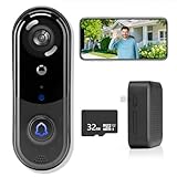 Doorbell Camera Wireless 1080P, No Monthly Fee, Video Doorbell with Chime, 32GB SD/Cloud Storage,Night Vision, Motion Detection,2 Way Audio, IP66 Weatherproof, Real Time Alert (J1)