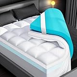 Dual Layer Memory Foam Mattress Topper for Pain Relief with 2X Support, 2" Fluffy Pillow Top Queen Mattress Topper Plus 2" Odor-Free Cooling Gel Memory Foam Ultra Comfort Mattress Pad Cover (Queen)