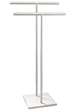 EADOT Standing Towel Rack Double-T Shape Bath Towel Sheet Holder with Marble Design Base for Bathroom Floor Next to Tub or Shower 2 Tier Towel Drying Rack Stainless Steel Brushed Nickel