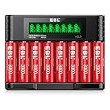EBL 8 Pack Rechargeable Lithium AA Batteries, 1.5V 3000mWh Double a Batteries Long Lasting AA Li-ion Battery (8AA with Charger)