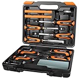 ENERTWIST 13pcs Wood Chisel Set, Premium Woodworking Chisel Sets w/ 8 CRV Construction Wood Chisels, 1 Sharpening Stone, 1 Honing Guide, 2 Carpenter Pencils, 1 Sharpener for Wood Carving in Hard Case