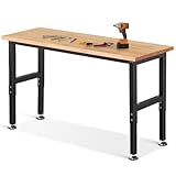 ENJOYWOOD Work Bench 60 Inch Work Table for Garage Heavy Duty Rubberwood Tabletop Workbench for Woodworking Shop Home Office Electronic Cutting Wood