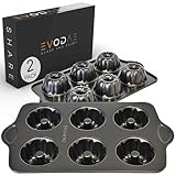 EVODAE® 2 PCS MINI BUNDT CAKE PANS FOR BAKING -12 cup - 2x6 Pieces - Pro-Grade - Premium Black Coated - Nonstick Molds - Fluted Tube Pan For Small Individual Cakes - Bundtlette - Cakelette - Buntini