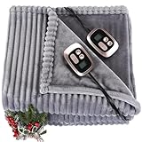 Electric Heated Blanket Queen Size 84‘’x90‘’, Soft Cozy Flannel Warming Blanket with Dual Control Controllers, 10 Heating Levels & 12 Hours Auto Off, Machine Washable and Home Use Dark Grey