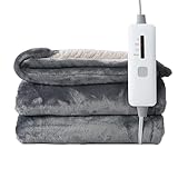 Electric Heated Throw 50”x60” Size with 4 Heating Levels & 3 Hours Auto Off, Soft and Warm Flannel & Sherpa Fabric, Machine Washable - Grey