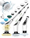 Electric Spin Scrubber, Cordless Cleaning Brush, Shower Scrubber with 8 Brush Heads, Power Scrubber 2 Adjustable Speeds, Adjustable & Detachable Long Handle, IPX7 Waterproof for Tub Tile Floor Car-B