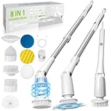 Electric Spin Scrubber, Cordless Cleaning Brush with 8 Replaceable Cleaner Brush, Power Shower Scrubber with Long Handle, Electric Scrubber for Cleaning Floor Bathroom Bathtub Tile