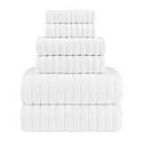 Elegant Comfort 100% Turkish Cotton Corduroy Ribbed Luxury Bath Towels 6-Piece Set, Premium Feel - Quick Dry, Highly Absorbent, Contains 2 Bath Towels, 2 Hand Towels, and 2 Washcloths, White