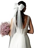 Elegant Ivory Bridal Tulle Bow, Modern Hair Bow, Veil Alternative, and Wedding Dress Accessory (Ribbons length 130 cm)