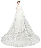 EllieHouse Cathedral 1 Tier Sequin Lace Wedding Bridal Veil Ivory
